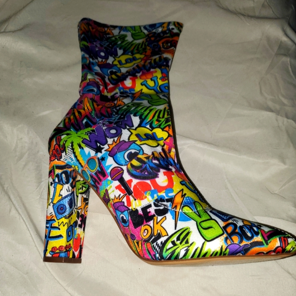 White Graffiti Ankle Boots